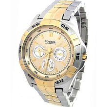 Fossil Blue Men's Multifunction Gold Dial Watch Bq9332 Bq-9332 100 Meters