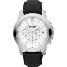 Fossil Grant Chronograph White Dial Leather Mens Watch FS4647