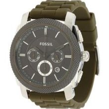 Fossil Green Silcon Strap Chrono Mens Watch Fs4597