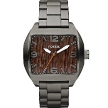 Fossil Menâ€™s Jr1361 Roland Stainless Gunmetal Bracelet Wood Dial Watch Auth