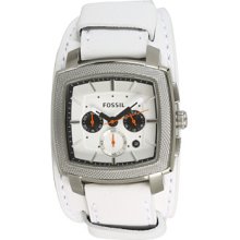 Fossil Men's Machine FS4811 White Leather Quartz Watch with White Dial