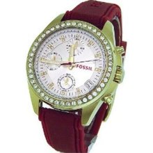 Fossil Women's ES2964 Red Silicone Analog Quartz Watch with White Dial