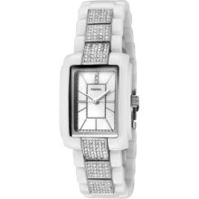 Fossil Women's White Crystal White Mother Of Pearl Dial White Ceramic