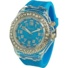 GENEVA PLATINUM Silicone Rubber CZ Light Up Watch LT BLUE ...