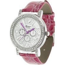 Geneva Platinum Women's Rhinestone Crocodile Pattern Strap Watch