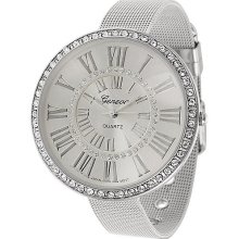 Geneva Platinum Women's Rhinestone Accented Roman Numeral Watch, Mesh