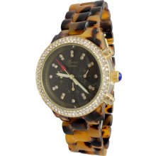 Genuine Tortoise Shell Watch Lab Diamond Gold Bezel Chronograph Look Kors