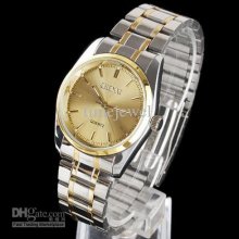 Golden Dial Case Rim & Sacle 2-tone Band Quartz Watch N0207