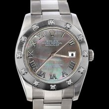 Gray mop roman dial rolex datejust watch diamond bezel perlmaster