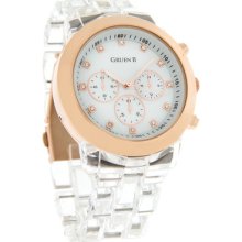 Gruen Ii Ladies Crystal Rosegold Multifunction Clear Resin Bracelet Watch Grt917