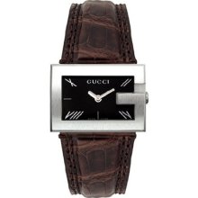 Gucci Ya100501 100 G-rectangle Brown Leather G-shaped Bezel Women's Watch