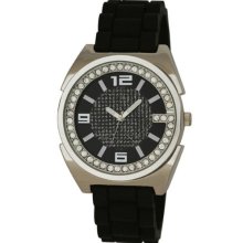 Henley Men's Quartz Watch With Black Dial Analogue Display And Black Diamante Silicone Strap H02043.3