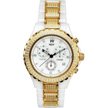 Heys H096815-white - White Ceramic And Gold Tone Band With Crystals On Band And Bezel