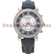 Iced Out Womens Diamond Watch by Benny Co 1.5ct Navy