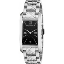 In Box Auth Burberry Silver Stainless Check Engraved Watch Bu1097 $395