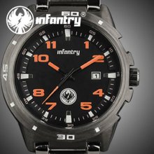 Infantry Classic Fashion Sport Quartz Analog Date Black Steel Mens Wrist Watch