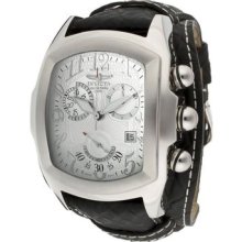 Invicta Mens Lupah Swiss Chronograph Silver Textured Dial Black Leather Watch