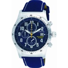 Invicta Men's Stainless Steel Military Chronograph Blue Dial Leather And Nylon Strap 1317