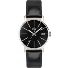 Joy Women's Quartz Watch With Black Dial Analogue Display And Black Leather Strap Jw626