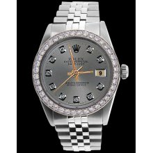 Jubilee bracelet SS rolex gents date just watch gray diamond dial bezel rolex