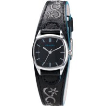 Kahuna Women's Quartz Watch With Black Dial Analogue Display And Black Leather Cuff Kls-0197L