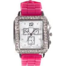 Kim RogersÂ® Pomegranate Women's Square Tank Case Pomegranate Silicone Rubber Strap Watch