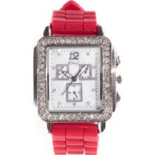 Kim RogersÂ® Red Mercury Women's Square Tank Case Red Mercury Silicone Rubber Strap Watch