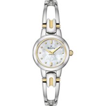 Ladies' Bulova Two-Tone Stainless Steel Bangle Watch with Mother-of-