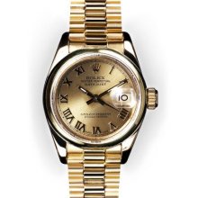 Ladies Champagne Roman Dial Smooth Bezel Rolex President (1033)