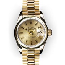 Ladies Champagne Stick Dial Smooth Bezel Rolex President (1010)