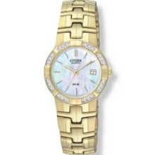 Ladies` Citizen Round Gold Tone Watch W/ Bracelet