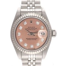 Ladies Diamond Rolex Datejust Watch 79174 Salmon Dial