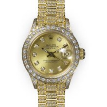 Ladies Full Pave Champagne Dial Rolex Super President (414)