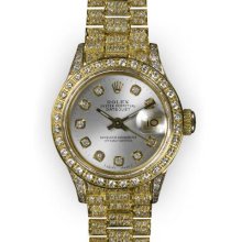 Ladies Full Pave Silver Dial Rolex Super President (447)