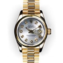 Ladies Silver Dial Smooth Bezel Rolex President (1044)