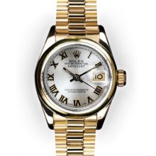 Ladies Silver Roman Dial Smooth Bezel Rolex President (1194)