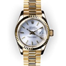 Ladies Silver Stick Dial Fluted Bezel Rolex President (1050)