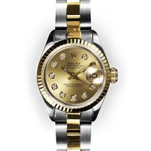 Ladies Two Tone Oyster Champagne Dial Fluted Bezel Rolex Datejust