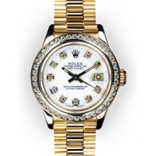 Ladies White Dial Channel Set Bezel Rolex President (1022)