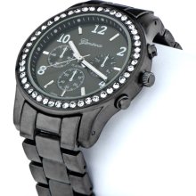 Leonie's Rhinestone Boyfriend Watch - Gun Metal - Final Sale