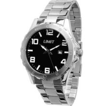 Limit Men's Silver Coloured Round Bracelet Watch 5405.50 With Jet Black Dial