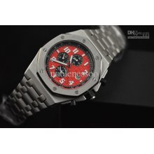 Luxury Mens Red Dial Quartz Chronograph Royal Offshore Chrono Wristw