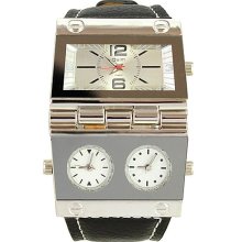 Luxury Metal Dial Three Movements Quartz Watch with PU Leather Band-Silvery - Other - Leather - 4