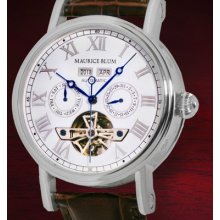 Maurice Blum Luxury Automatic 29 Jewels White Silver Leather Vision L