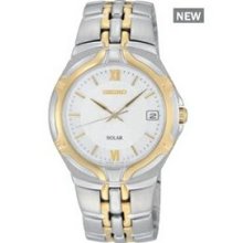 Men`s Seiko Solar Silver/Gold Watch W/White Face