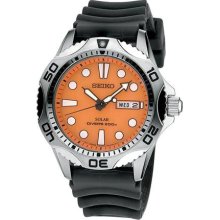 Men Seiko SNE109 Solar Quartz Diver Orange Dial Black Rubber