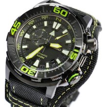 Men's Automatic Compass Stainless Steel Case Nylon Bracelet Black Tone