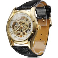 Men's Casual Style PU Mechanical Analog Wrist Watch (Black)