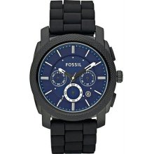 Men's Chronograph Stainless Steel Case Rubber Strap Blue Dial