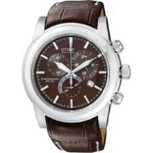 Men's Citizen Eco-Drive Stainless Steel Chronograph Watch with Brown